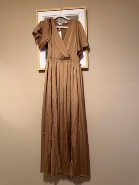 Baltic Born Tan High-Low V-Neck Maxi Dress